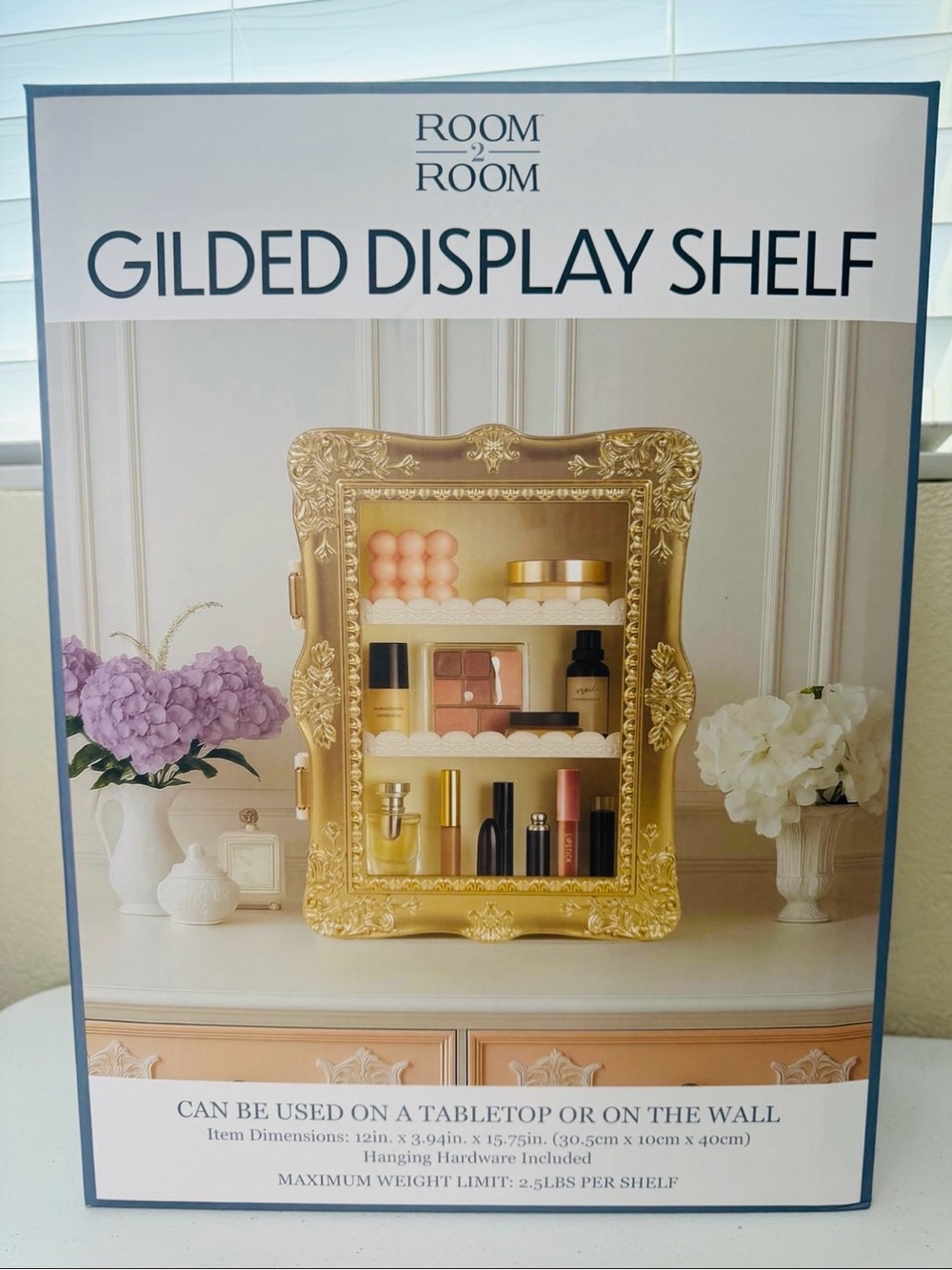 Gold Ornate Frame Gilded Display Shelf Makeup Figurines Wall Home Decor Accented